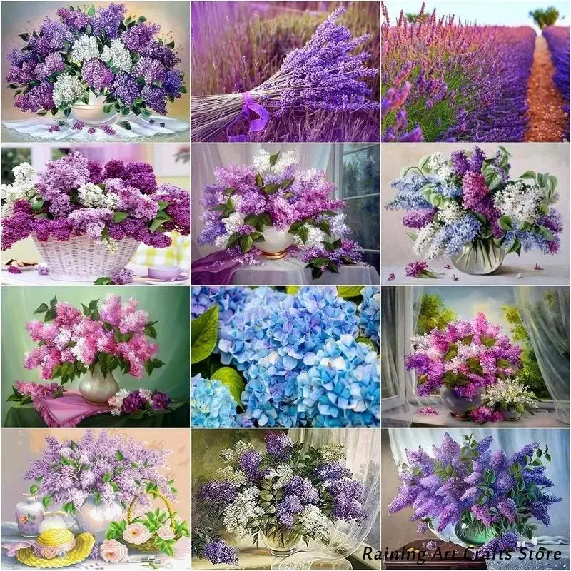 

5D Diy Diamond Painting Lavender Hydrangea Flower Embroidery Full Round Square Drill Cross Stitch Kits Mosaic Picture Home Decor