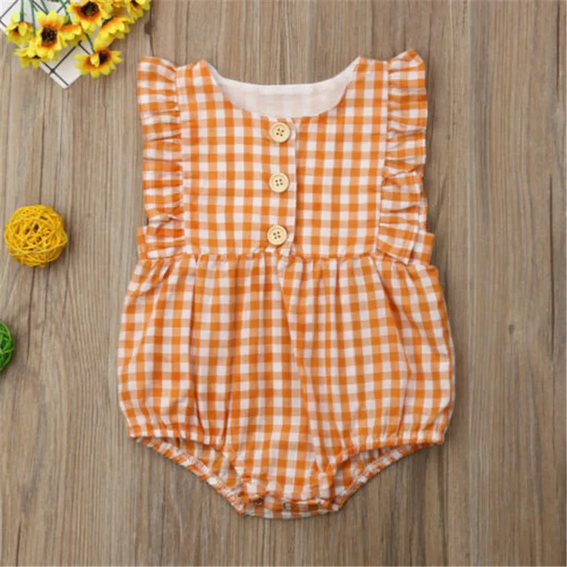 

2020 Newborn Infant Baby Boy Girl Ruffle Plaid Romper Sleeveless Jumpsuit One Piece Outfits Sunsuit Toddler Girl Summer Clothes