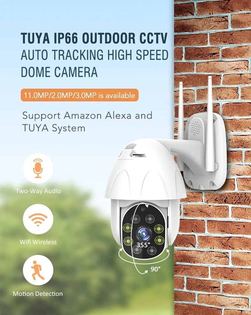 Беспроводная камера 360 с сетевым видением 1080P Wi-Fi IP66 Водонепроницаемая наружная
