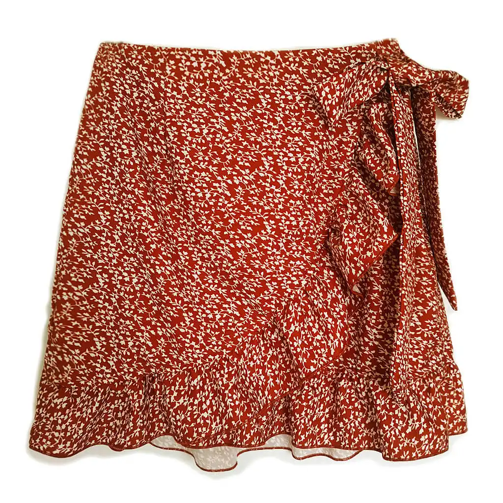 

2021 Women's High Waist Lace Up Skirt with Ruffle Irregular Printing Zipper Skirt Women Sexy Dress
