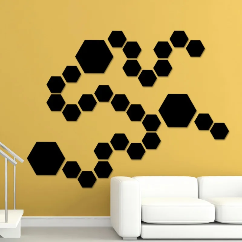 

s_12PCS Acrylic Mirror Wall Stickers Self Adhesive Removable Hexagonal Decorative Mirror Sheet For Home Decor