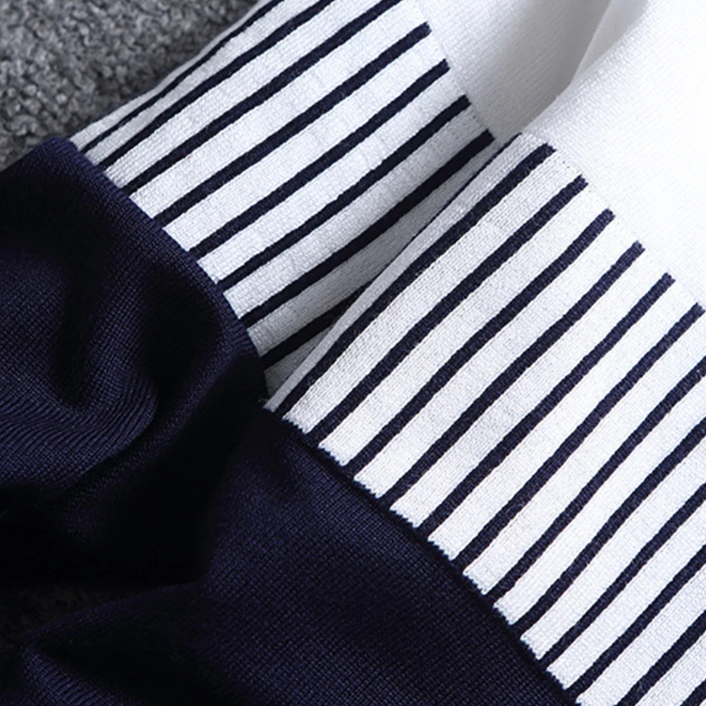 Мужской вязаный пуловер в полоску с круглым вырезом и длинным рукавом | Мужская