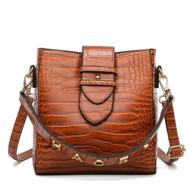 

Crocodile Grain Female Bag Metal Letter Handbag Fashion Single Shoulder Bag Crossbody Bags for Women