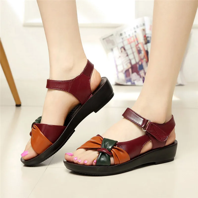 

2020 Fashion Summer Sandals Women Sandal Leather Knot Wedges Shoes Casual Woman Peep Toe Black Platform Sandals