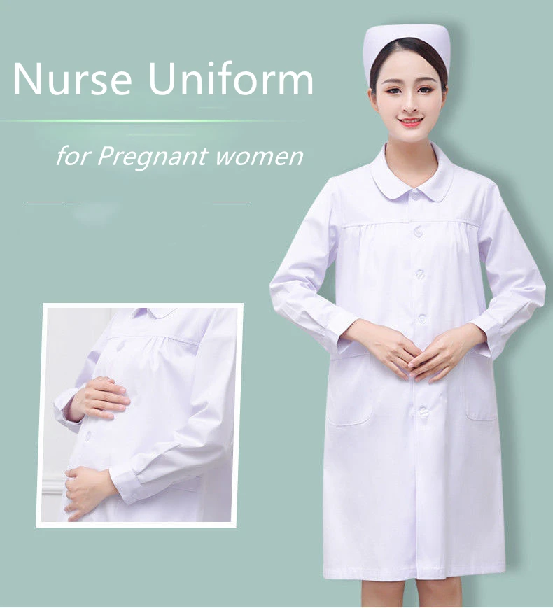 

Adjustable Waist Scrubs Top Maternity Workwear Loose Pregnant Woman White Nurse Uniforms Hospital Clothing Medical Uniform Full