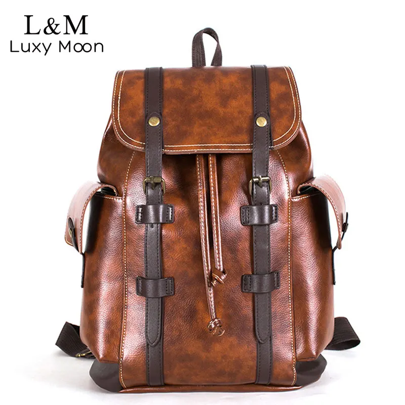 Винтажный кожаный рюкзак для женщин дорожная сумка на шнурке ноутбука А4