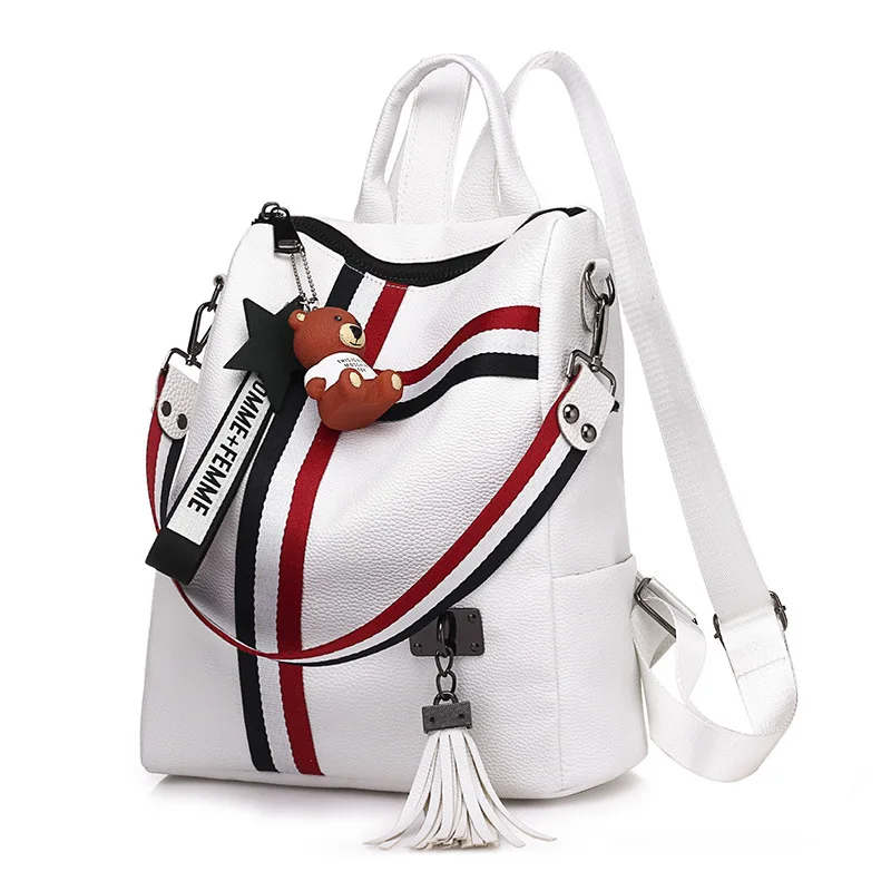 

2020 New Multifunctional Woman Bag Fashion Large-Capacity Backpack Female Black Shoulder Stripe Bag Trendy Cute Bagpack For Girl