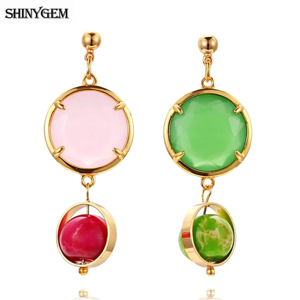 Модные серьги ShinyGem с натуральным кристаллом позолота стразы висячие цвет