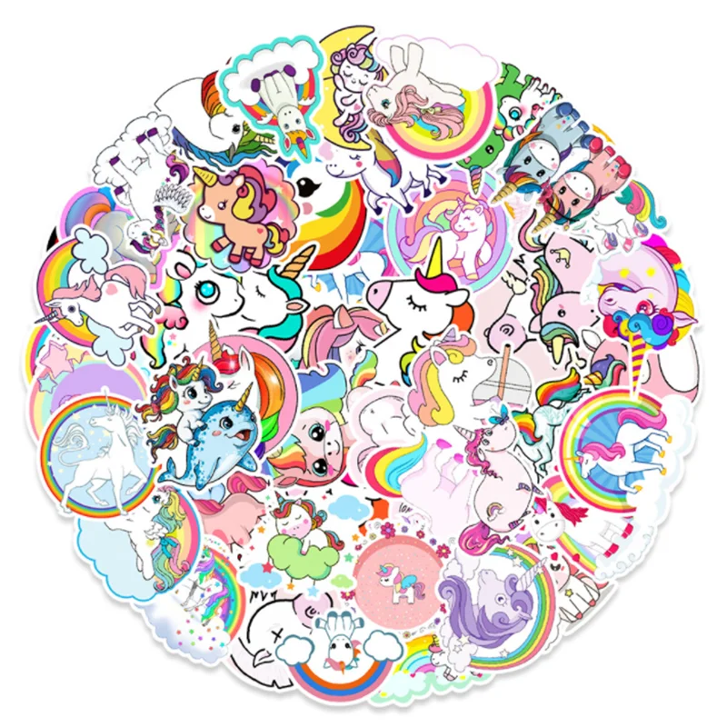 

10/30/50PCS Cartoon Rainbow Colorful Unicorn Graffiti Decoration Suitcase Scooter Laptop Waterproof Sticker Toy Wholesale