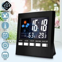 multifunctional thermometer hygrometer clock and alarm clock led backlight color screen digital display snooze clockusb cable