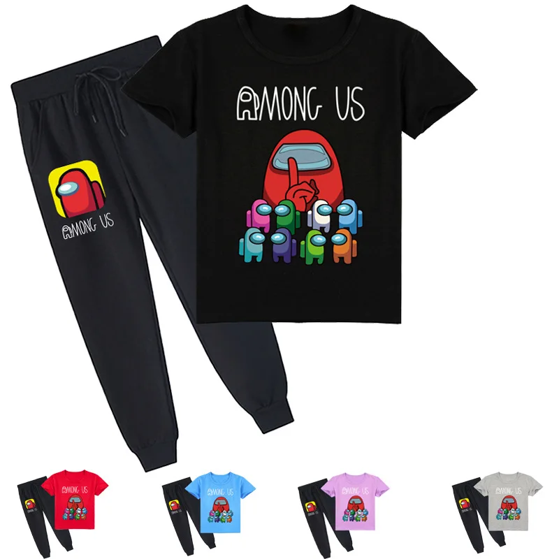 

2021 Summer Hot Game Cremate Among Us T Shirt Kids Impostor Print Tracksuit Toddler Boys Girls Short Sleeves T-shirt+pants Sets