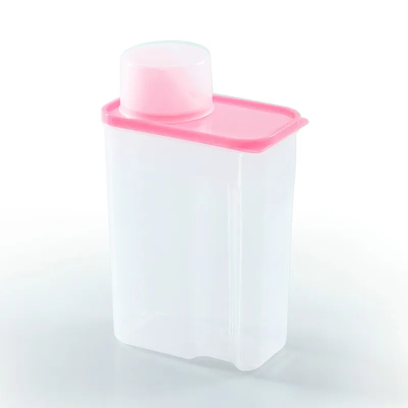 Pink Креативная моющая емкость для порошка коробка для бытовой пластиковой прозрачной покрытой стиральной порошка баки-контейнеры для хранения mx3021449 - Цвет: Pink