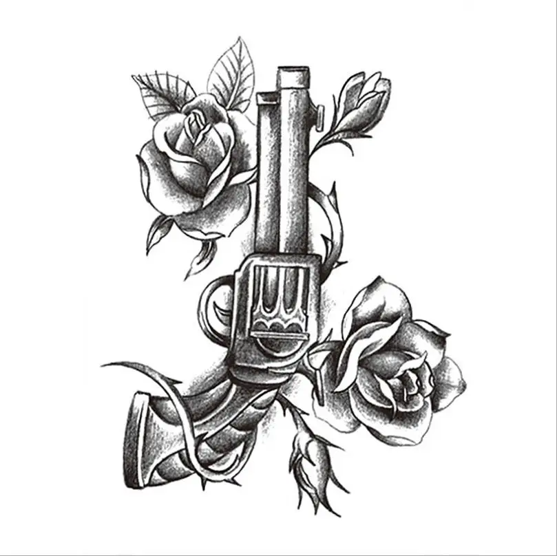 Черное оружие Пистолет AK47 Татуировки Наклейки Женщины Arm Art Любители Крутая