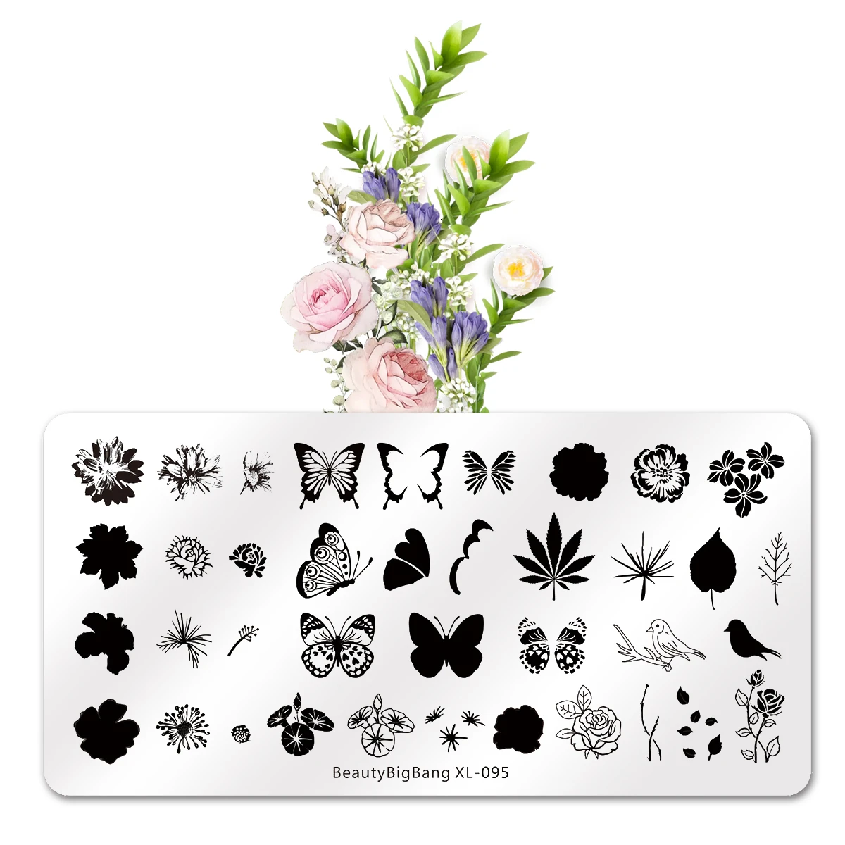 

BeautyBigBang Stamping Plates Nail Flower Butterfly Bird Nature Theme Image Stainless Steel Stencil Nail Art Stamping Template