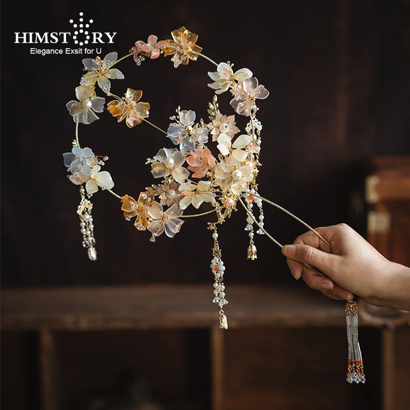 

HIMSTORY новейший дизайнерский искусственный букет вееров прозрачный цветок ручной работы металлический круглый веер свадебные аксессуары