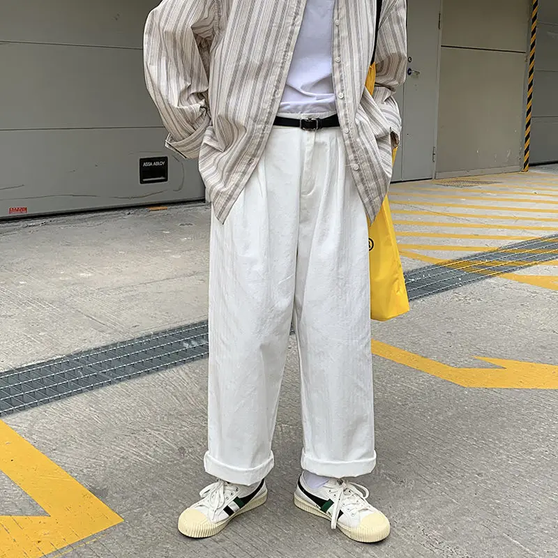 

Spring Cotton Wide-leg Pants Men's Fashion Retro Casual Pants Men Streetwear Korean Loose Hip-hop Straight Pants Mens Trousers