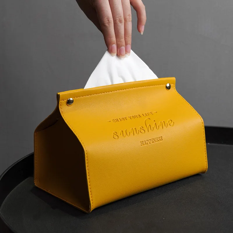

1PC PU Leather Tissue Box Case Home Office Car Accessories Desktop Storage Container Simple Rectangle Paper Holder Dispenser