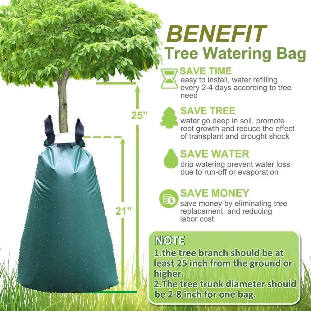

15 Gallon Tree Watering Bag PVC Drip Irrigation With Zipper Adjustable Slow Release Plants Dark Green Large Garden Tool Hanging