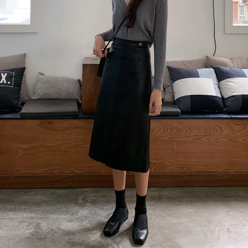 BGTEEVER осенне-зимняя юбка трапециевидной формы из искусственной кожи Женская