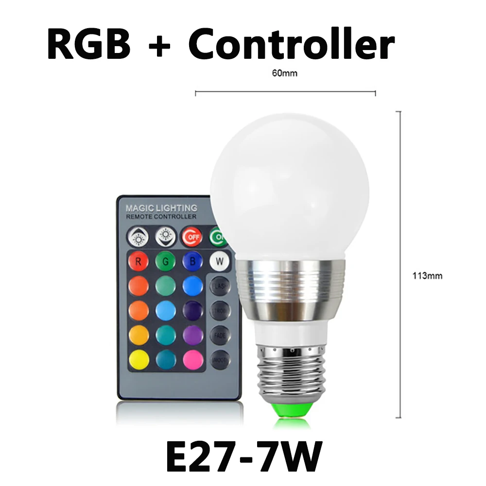 RGB-Remote E27-7W E27 Bluetooth RGB светодиодный светильник E14 Светодиодный светильник с ИК-пультом дистанционного управления волшебный светильник для домашнего декора умный IC светильник ing лампа - Испускаемый цвет: RGB-Remote E27-7W