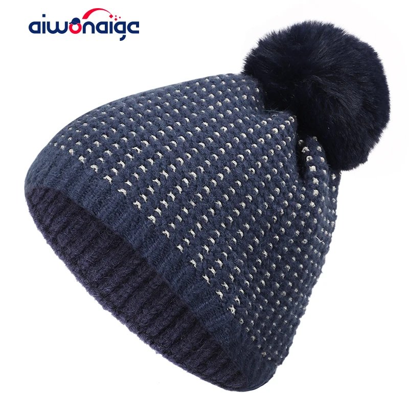 2019 одноцветная женская вязаная шапка с помпонами серебряные шелковые Меховые