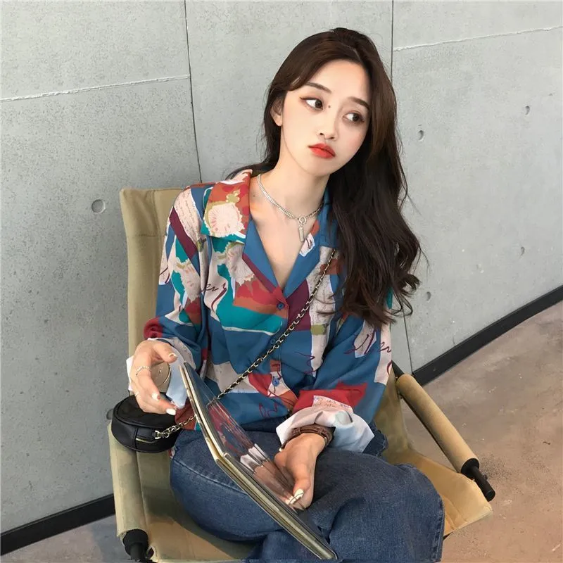 Женская свободная рубашка с рисунком масляной живописи новинка 2022 Женский Топ