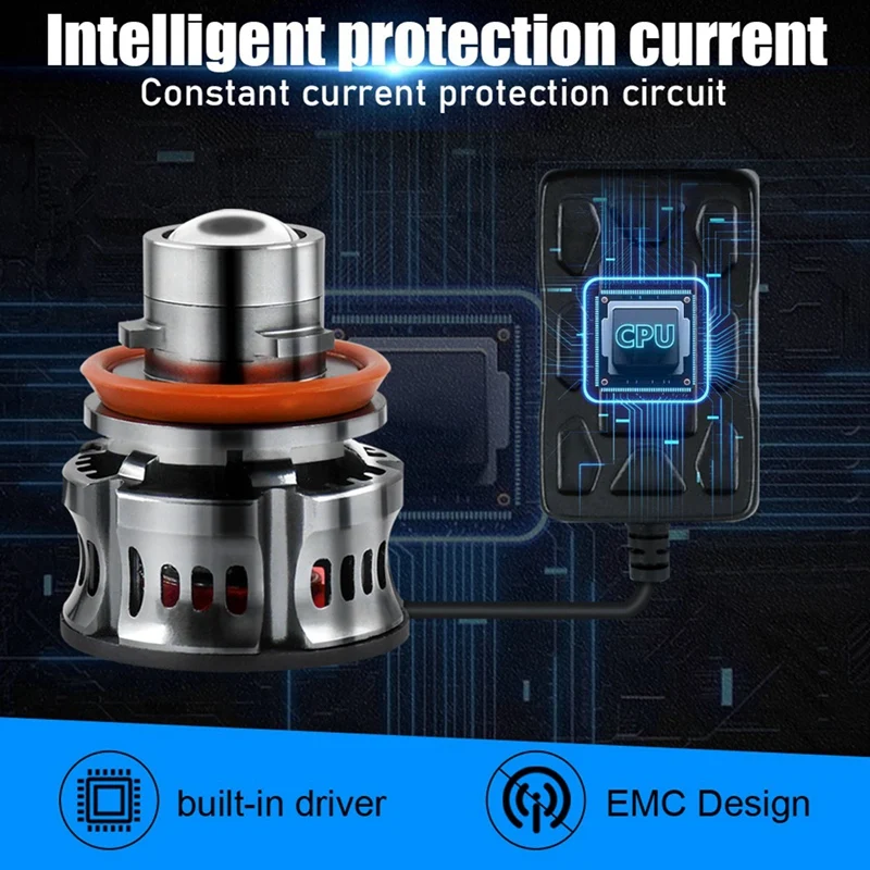 H11 LED с объективом Авто Противотуманные фары 6 6000K 30W 3000 люмен Автомобильный проекторный свет Белый Яркий Водонепроницаемый Комплект 2шт вкл.