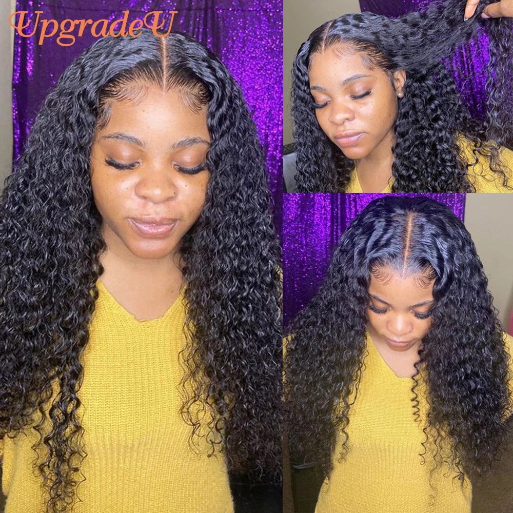 

UpgradeU Lace Front Human Hair Wigs NaturalHairline T Part Curly Human Hair Wigs Lace Closure Wig Remy Kiny Curly Frontal Wig
