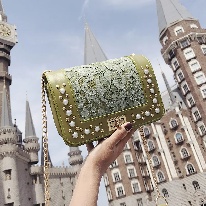 

Сумка женская, кружевная, квадратная, с жемчугом, 2020