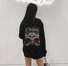 Лучшее качество, крутые топы с цветами и черепами, толстовка высшего качества с бриллиантами и камнями, свободная толстовка с коротким рукавом, сексуальные толстовки