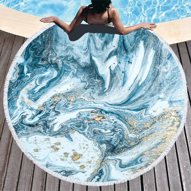 Пляжное полотенце из микрофибры с мраморным абстрактным узором круглое большое