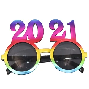 2pcs Photography Glasses Funny Dressing 2021 New Year Glasses Party Decorative Glasses for Man Woman Girl Boy (Dazzle Colour