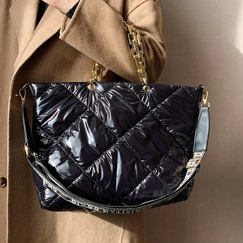 

Женская сумка-тоут, саквояж на плечо из высококачественной пуховой ткани, вместительная универсальная Сумочка через плечо с цепочкой, Осен...