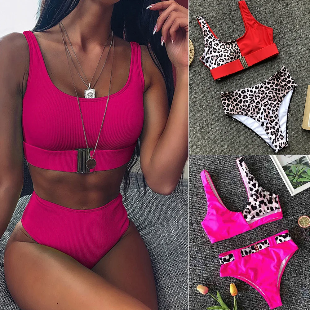 Сексуальное бикини с красным леопардовым принтом новинка 2020 купальный костюм