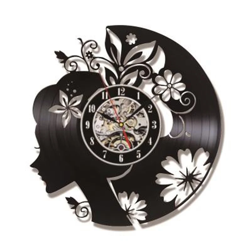 Настенные часы с виниловой пластиной и цветочным рисунком для девочек