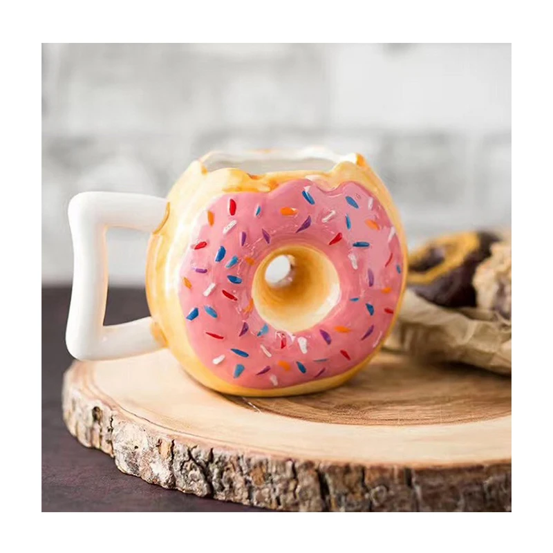 

Ceramic Creative Donut Shape Coffee Cup with Handle Ceramic Cup Bread Biscuit Mug Desktop Decorative Cup Drinking Utensils Mugs