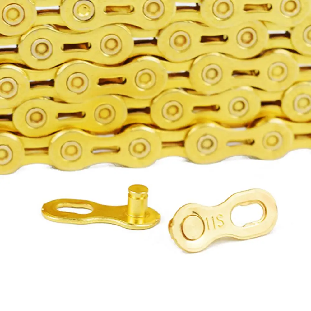 

10/11 Speed Bicycle Chain Full Hollow Bicycle Chain Mountain Road Bike Hollow Chain Ultra Light 116L Gold Silver