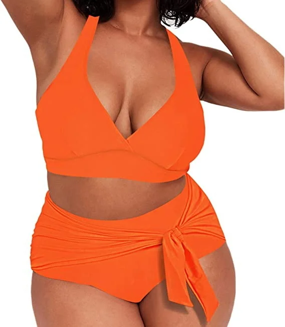 

European and American New Sexy Fat Swimsuit Solid Color Split Large Size for Women Fashion Gift
