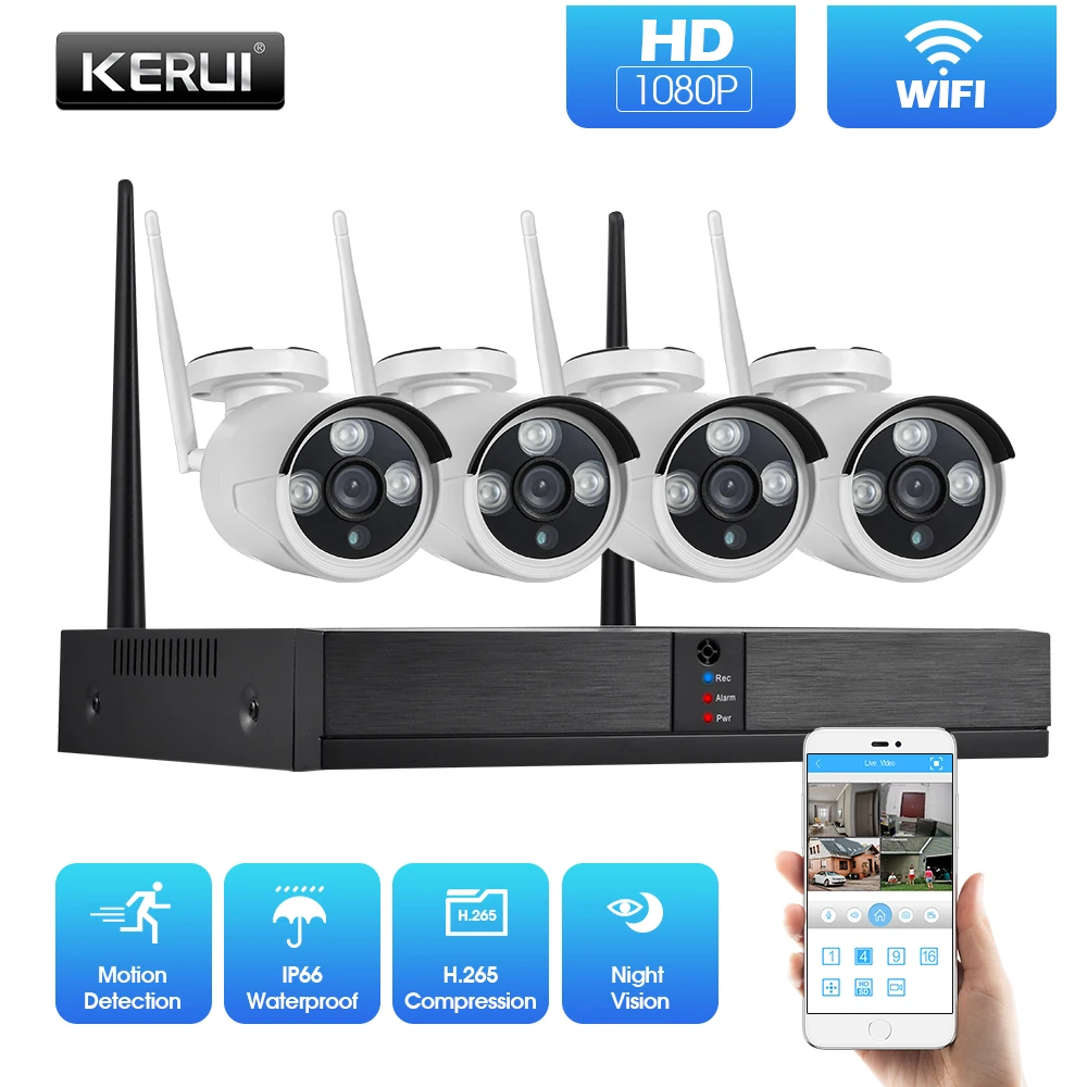 KERUI 1080P 2MP 4CH Беспроводная камера NVR система наружного IR-CUT CCTV видео домашний