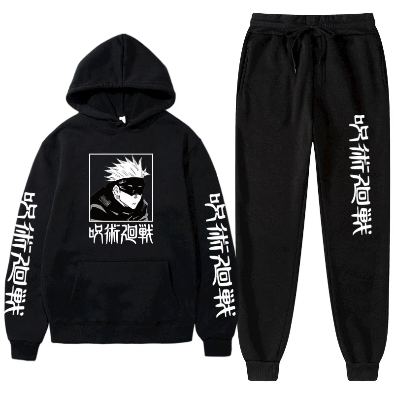 

2021 New Harajuku Japanese Anime Jujutsu Kaisen Hoodie Men/Women 2-Piece Set Hoodies Long Sleeve Sweatshirt+Pants Men Suit