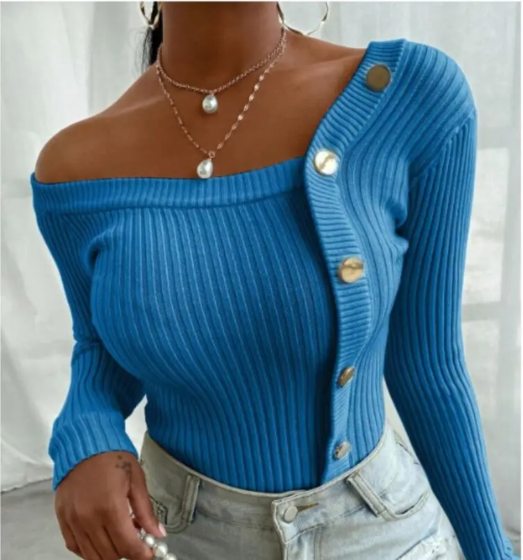 Sweater Women New Style Ladies Elegant Leisure Casual Women Tops Pullovers Autumn Pit Bar V-neck Femme H68