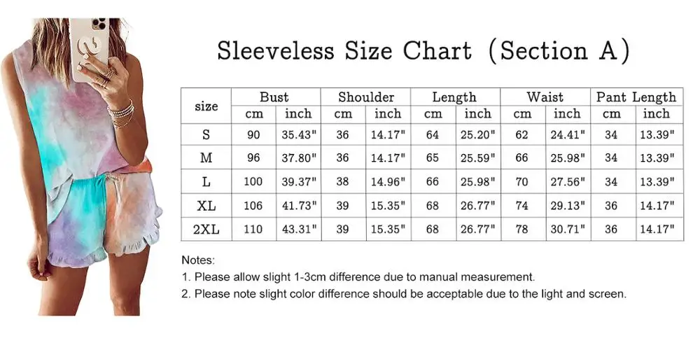

Women 2 Piece Tie Dye Pajamas Sets Sleepwear Casual Tank Top Ruffle Drawstring Shorts Nightgown Leopard Vest Shorts Suits