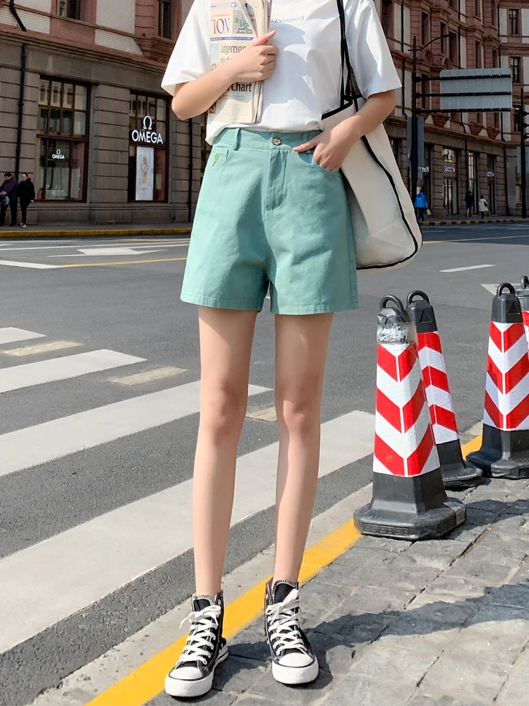 Harajuku Shorts Women Simple Classic Elegant Summer Korean Shorts Womens Pockets Straight Students Loose Quality Retro Clothing