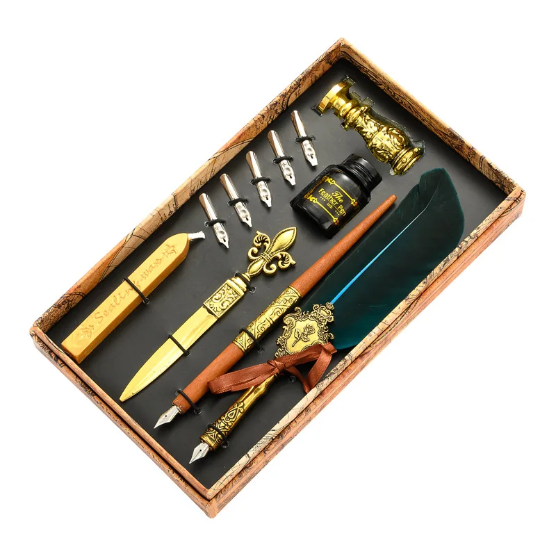 

Retro Feather Pen Set Business Gift Pen European Style Dip Pen Student British Creative Calligraphy Stationery School Supplies