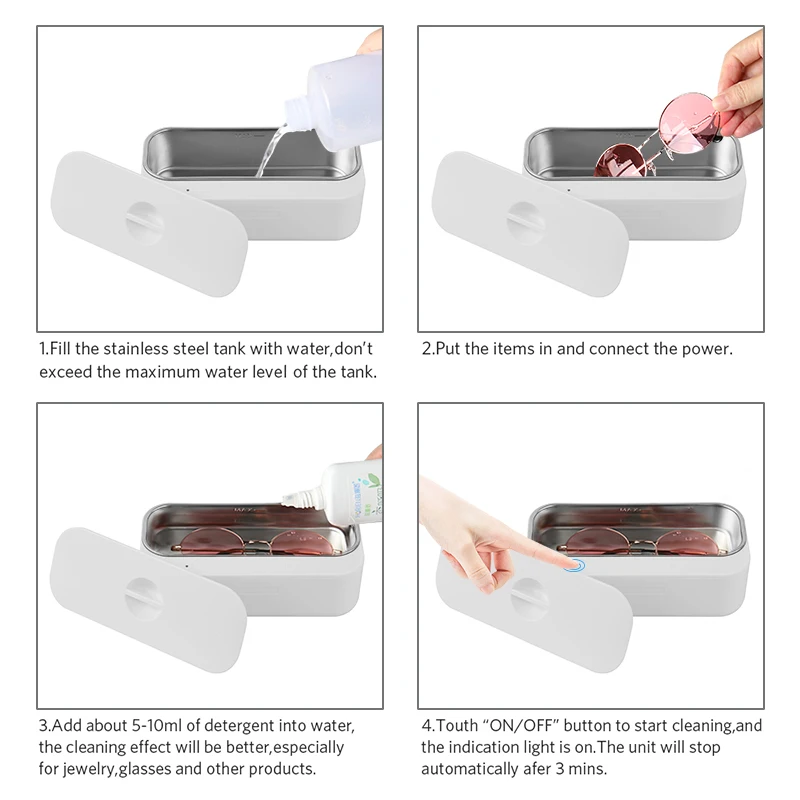 

Portable Ultrasonic Eyeglasses Cleaners Chargeable Sunglasses Dental Watches Shaver Ring Jewelry Ultra Sonic Cleaning Machine