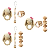 3 pcsset newborn baby wooden bracelet crochet rabbit music bed bell teething toy rattle soother molar infants teether
