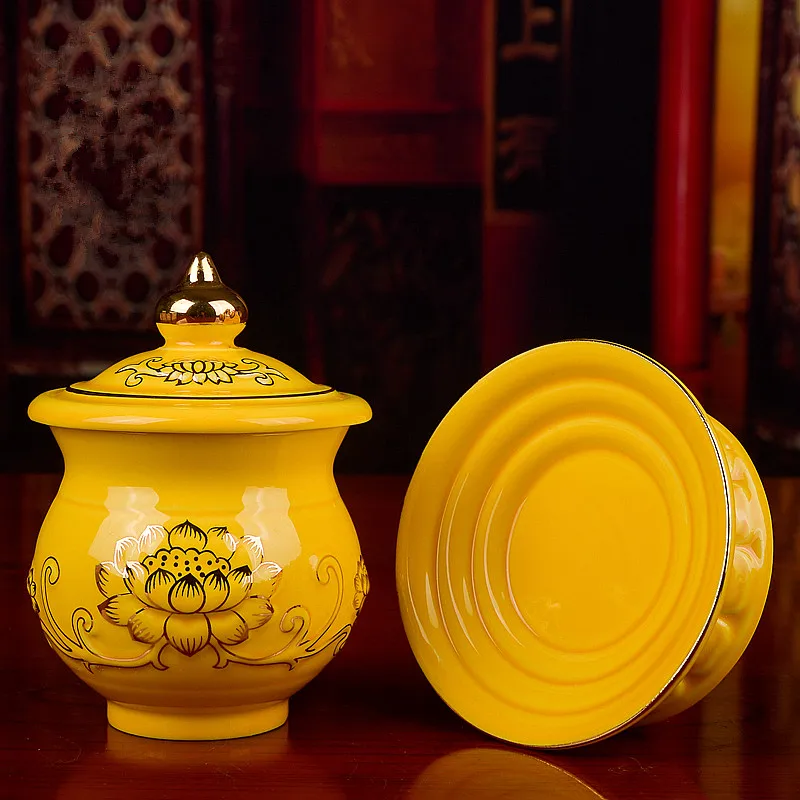 Предлагается 3 размера желтые керамические буддистские прозрачные зеркальные