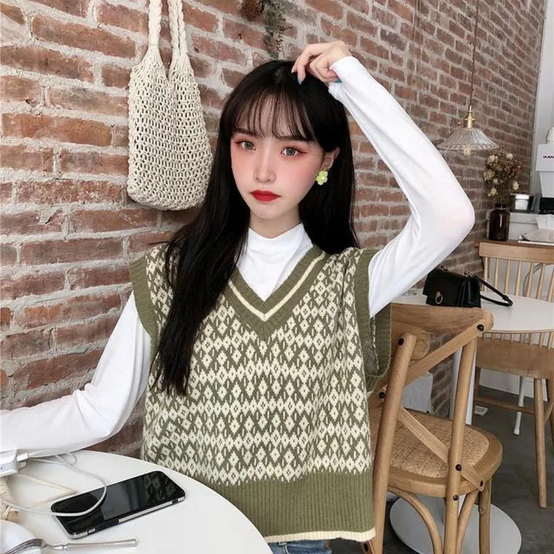 Осень-зима 2020 Новый стиль корейский без рукавов Трикотажный жилет с V-образным