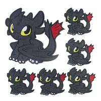 25pcs black dragon patches toothless night fury iron on embroidered applique for clothing stickers apparel sewing accessories