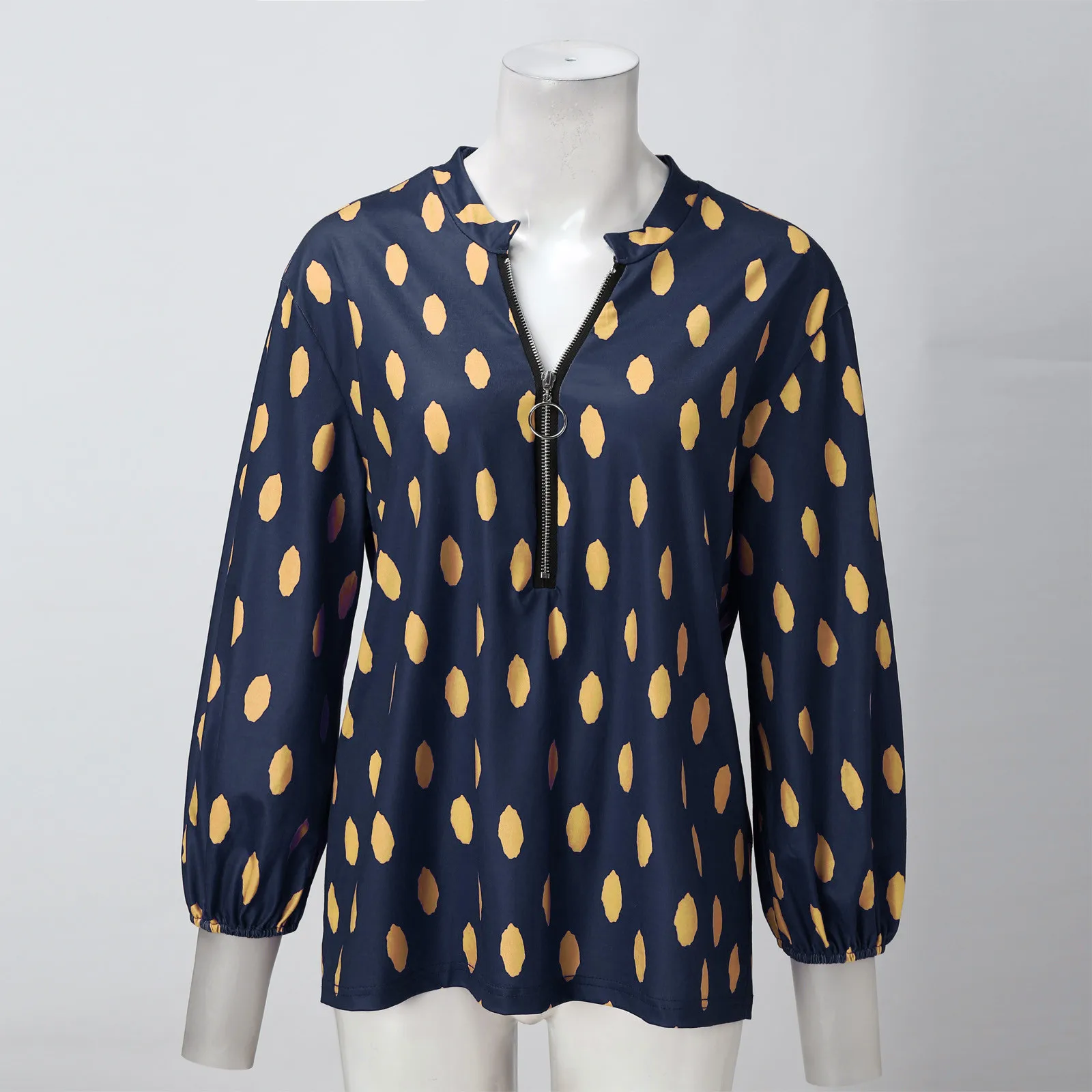 

Women T-Shirts Casual Plus Size Zipper Printed Loose Button Tunic Shirt Autumn Fashion Blouse Tops Feminina Streetwear D716#
